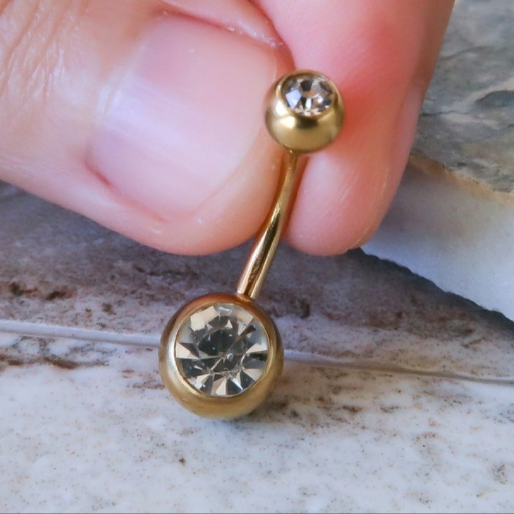 18k Gold Plated Belly Button Rings With Bezel Cz Cubic Zirconia